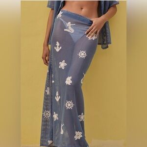 Agua Bendita cypress Blue mesh maxi skirt. pull on with White Nautical Designs